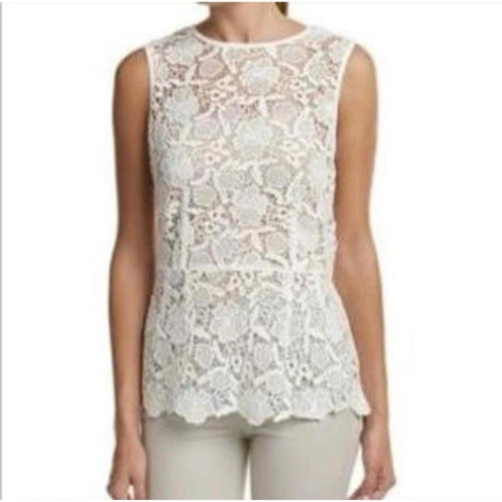 CABI #800 Needle Lace Shell Tank Top w/ Peplum & Exposed Zip‎ XS
